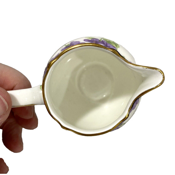 Royal Doulton Open Sugar Bowl & Creamer Violets Motif Set Made in England 1930 - Picture 13 of 13